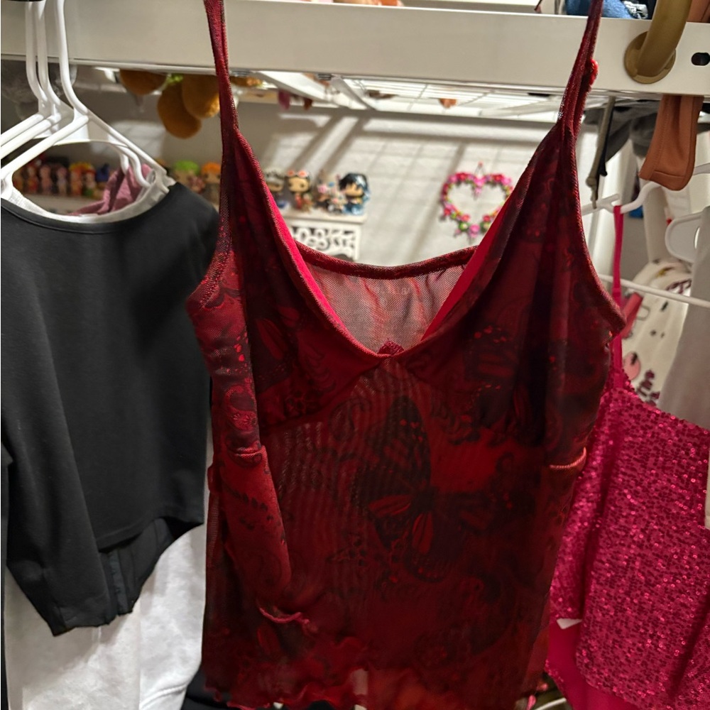 Red Floral Lace Camisole